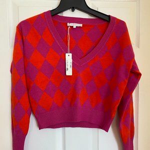 Olivaceous Crop Argyle Sweater - V-neck - preppy - Bright - NWT
